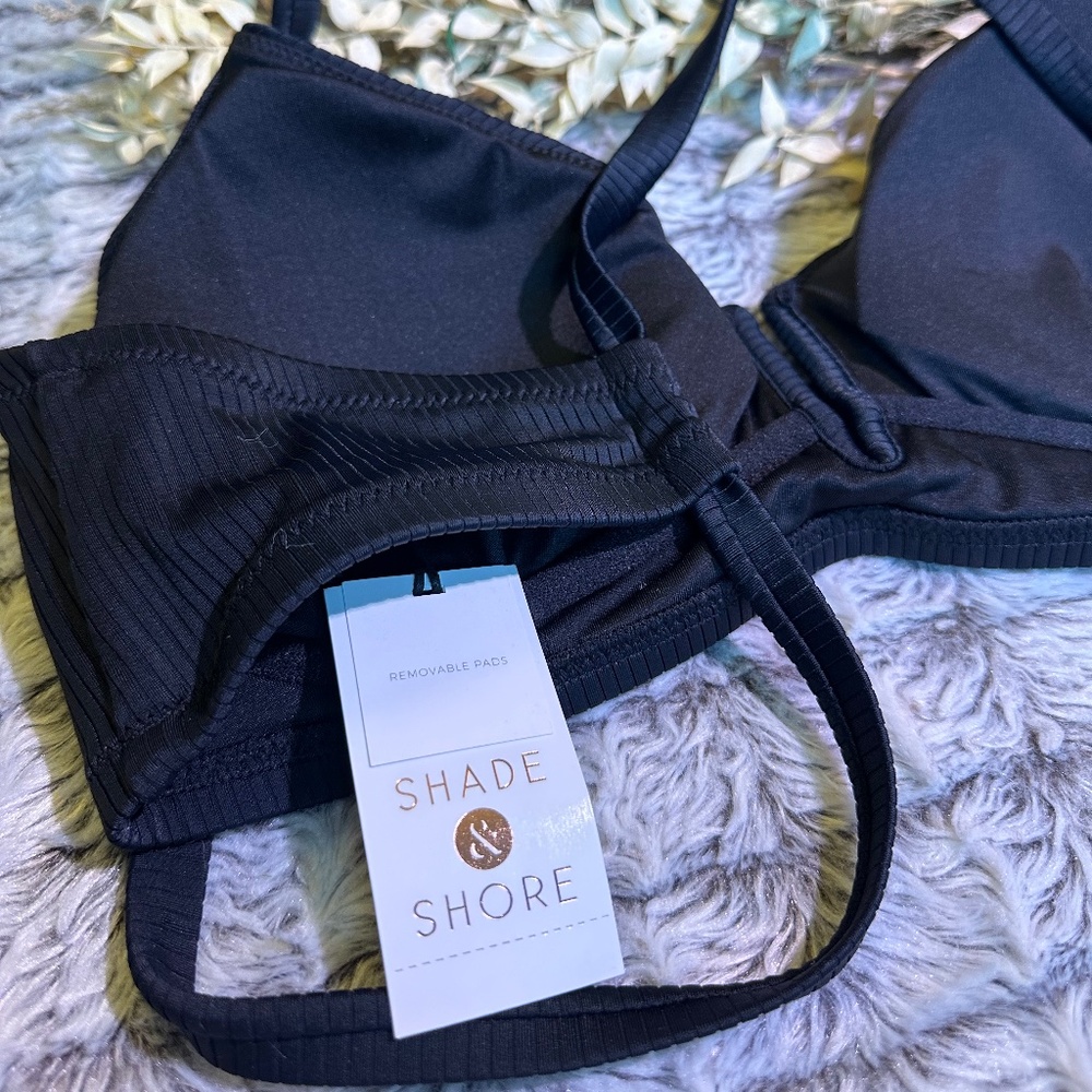 Shade & Shore Black Rib Tie Back Bikini Top